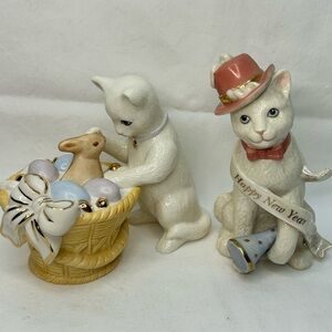 2 Lenox Kitty Cat figurines. Easter and New Year.24 k gold details